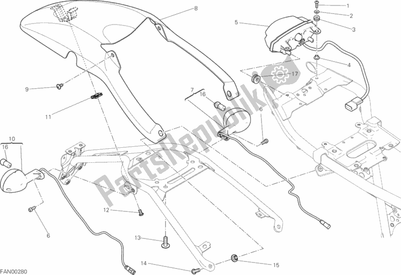 All parts for the Taillight of the Ducati Scrambler Classic Thailand USA 803 2016